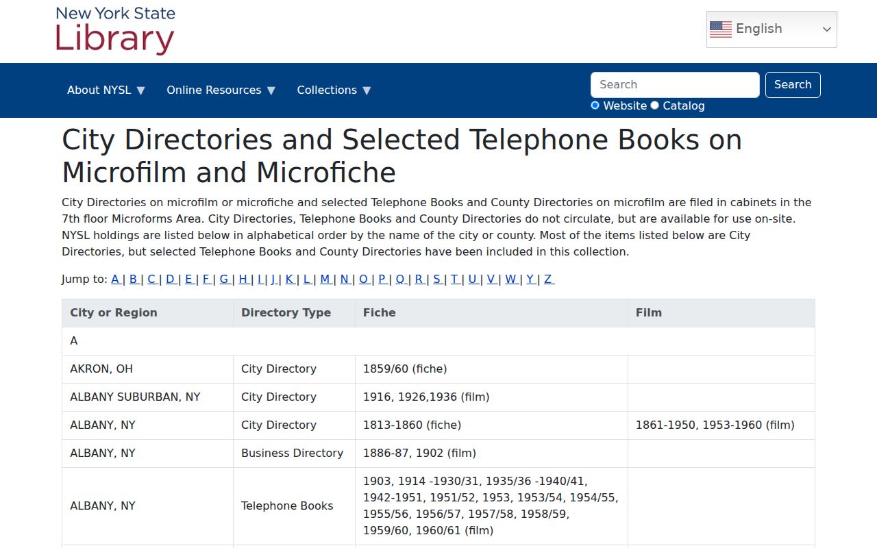 Orange County city directory microfilm runs at the New York State Library