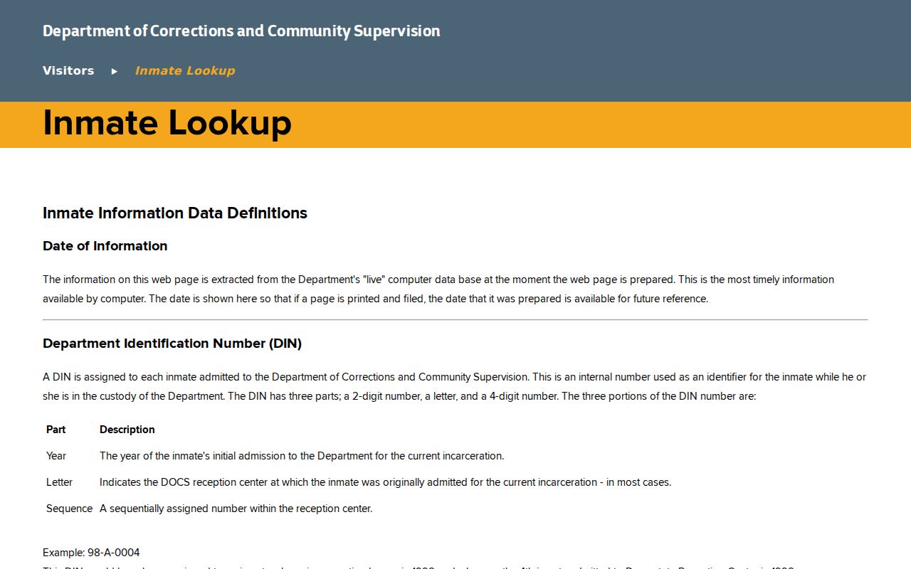Orange County residents directory New York DOCCS lookup