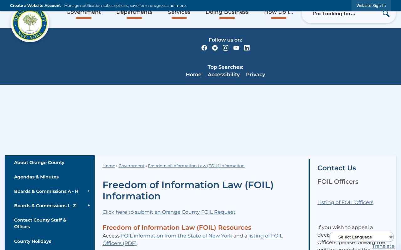 Orange County residents directory FOIL request information