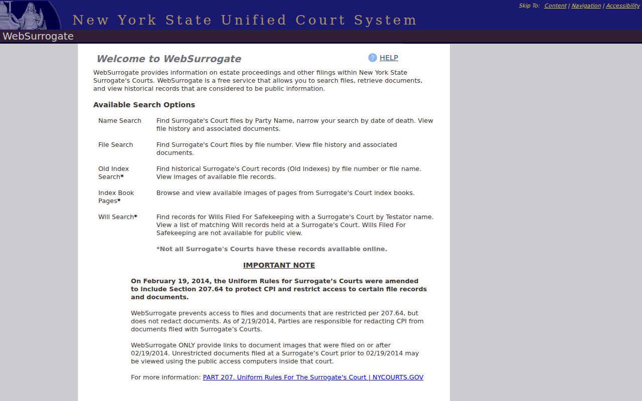 Orange County resident lookup using New York WebSurrogate name, file, old index, and will searches